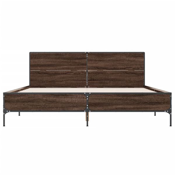vidaXL Estructura cama madera ingenier&iacute;a metal marr&oacute;n roble 135x190 cm