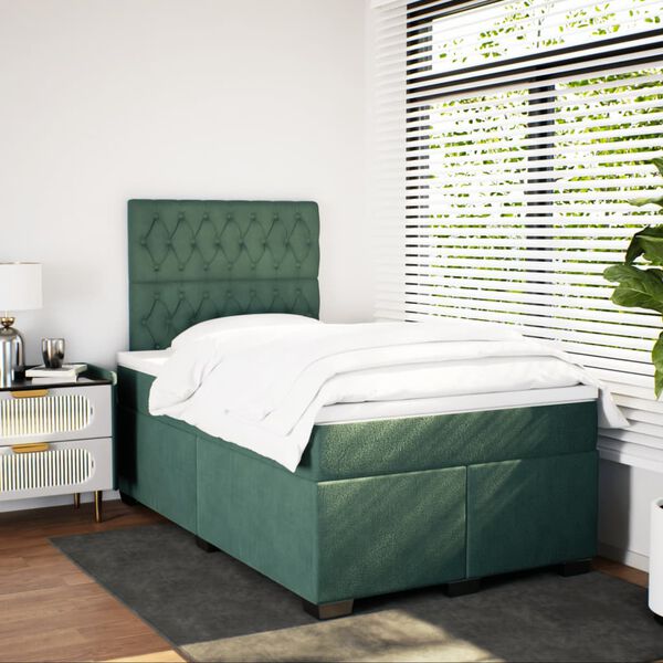 vidaXL Cama box spring con colch&oacute;n terciopelo verde oscuro 120x190 cm