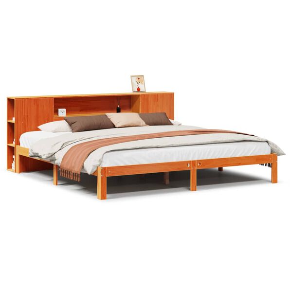 vidaXL Cama con estanter&iacute;a sin colch&oacute;n madera maciza marr&oacute;n 180x200cm