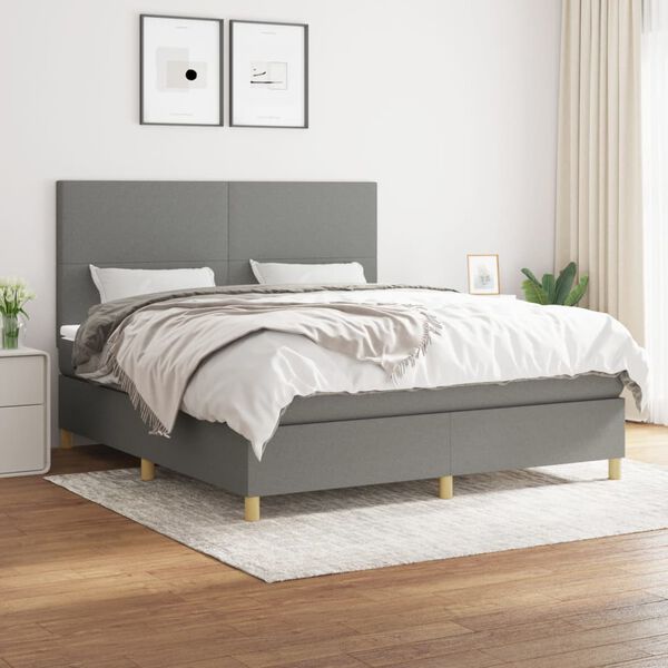vidaXL Cama box spring con colch&oacute;n tela gris oscuro 180x200 cm