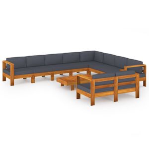 vidaXL Muebles de jard&iacute;n 10 pzas con cojines madera acacia gris oscuro