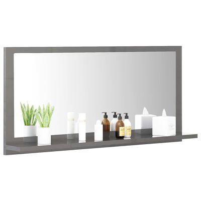 vidaXL Espejo de baño madera contrachapada gris brillo 80x10,5x37 cm