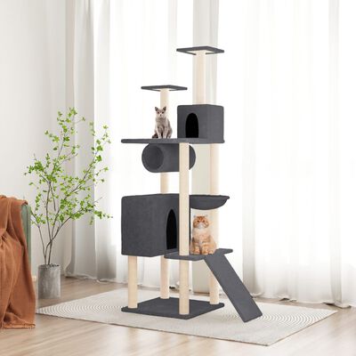 vidaXL Rascador para gatos con postes de sisal gris oscuro 168 cm