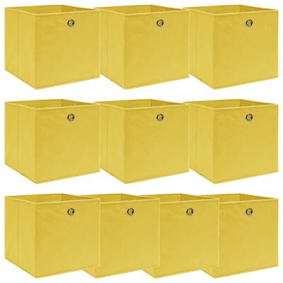 vidaXL Cajas de almacenaje 10 uds tela amarillo 32x32x32 cm