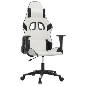 vidaXL Silla gaming de masaje cuero sint&eacute;tico blanco y negro