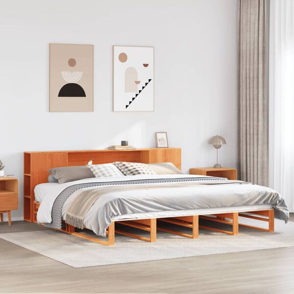 vidaXL Cama con estanter&iacute;a sin colch&oacute;n madera maciza marr&oacute;n 180x200 cm