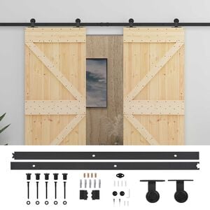vidaXL Puerta Corredera 2 pcs Natural y negro Madera de Pino Maciza
