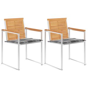 vidaXL Sillas de jard&iacute;n con cojines 2 uds madera maciza teca y acero