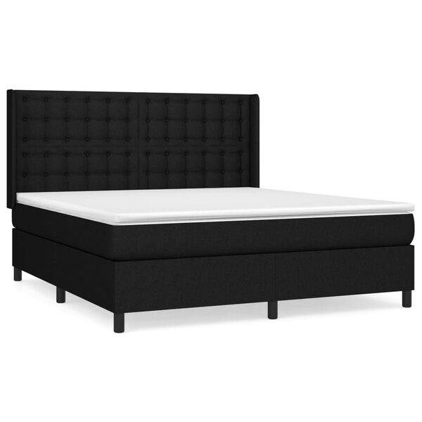 vidaXL Cama box spring con colch&oacute;n tela negro 180x200 cm