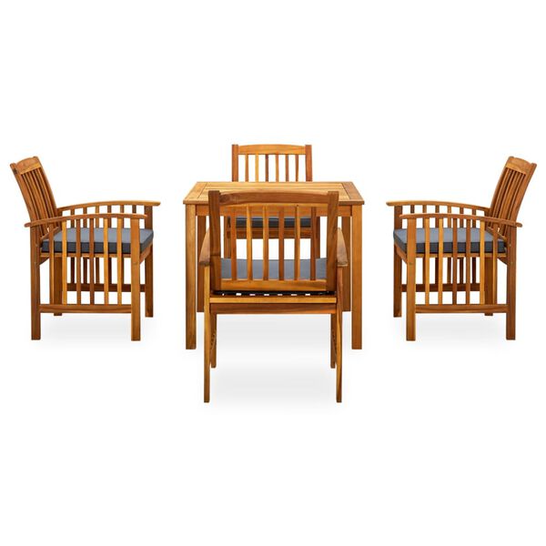 vidaXL Set comedor de jardín 5 pzas y cojines madera maciza de acacia