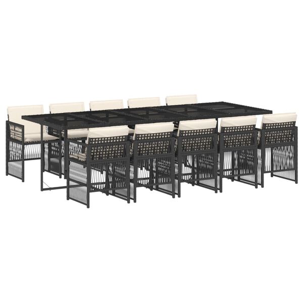 vidaXL Set de comedor jard&iacute;n 11 pzas con cojines rat&aacute;n sint&eacute;tico negro