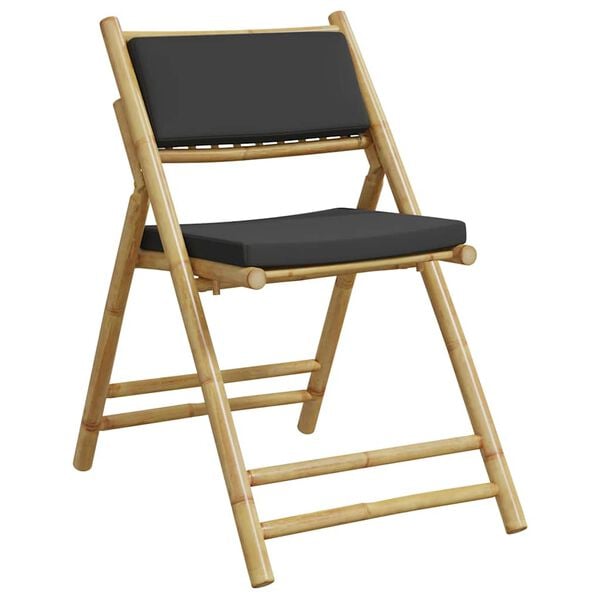 vidaXL Sillas bistro plegables de bamb&uacute; 2 uds con cojines gris oscuro