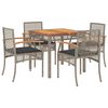 vidaXL Set comedor de jard&iacute;n 5 piezas con cojines rat&aacute;n sint&eacute;tico gris