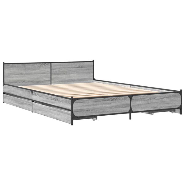 vidaXL Cama con cajones madera ingenier&iacute;a gris Sonoma 120x200 cm
