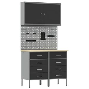 vidaXL Armario de trabajo 5 uds. Negro Madera Ingenierizada y Acero