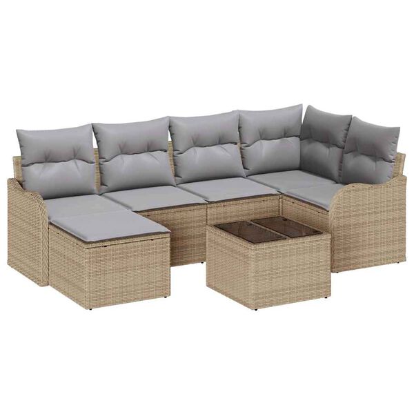 vidaXL Conjunto de sofá de jardín con cojín 7 pcs Beige Poliratán