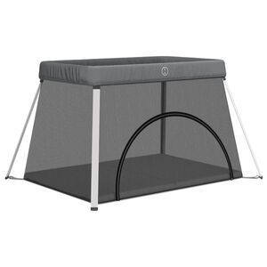 vidaXL Parque infantil para beb&eacute;s con colch&oacute;n tela lino gris oscuro