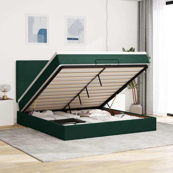 vidaXL Estructura de cama otomana colchones terciopelo verde oscuro