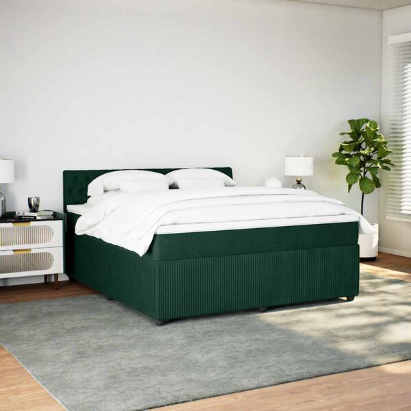 vidaXL Cama box spring con colch&oacute;n terciopelo verde oscuro 180x200 cm
