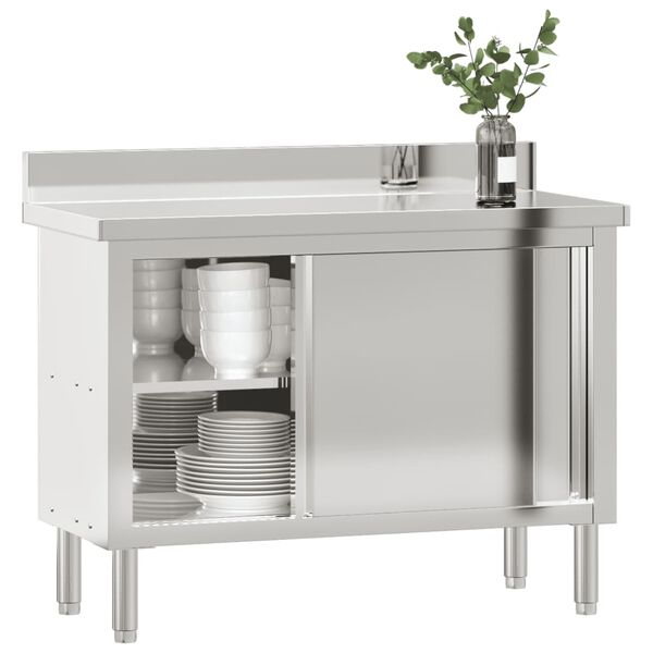 Mesa De Trabajo Para Cocina De Acero Inoxidable 110x30x150 Cm - Con Ruedas Y Estantes, Ideal Para Restaurantes Y Bares