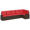 vidaXL Conjunto de sof&aacute;s de jard&iacute;n 6 pcs Marr&oacute;n y Rojo rat&aacute;n sint&eacute;tico
