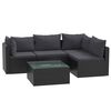 vidaXL Set muebles de jard&iacute;n 5 piezas y cojines rat&aacute;n sint&eacute;tico negro