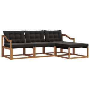 vidaXL Conjunto de sof&aacute;s de exterior con coj&iacute;n 4 pcs Natural y negro