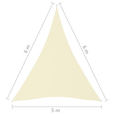 vidaXL Toldo de vela triangular tela Oxford color crema 5x6x6 m