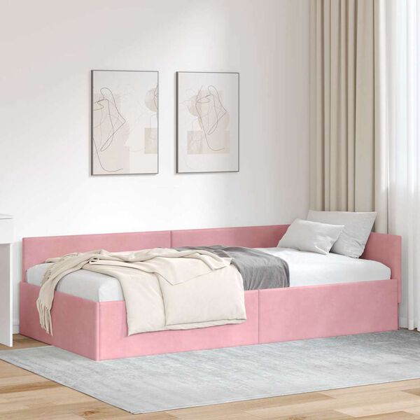 vidaXL Estructura de cama en esquina Rosa 90 cm x 200 cm Terciopelo