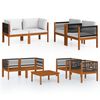 vidaXL Conjunto de jard&iacute;n de 5 piezas con cojines, madera color crema, acacia y cuerda
