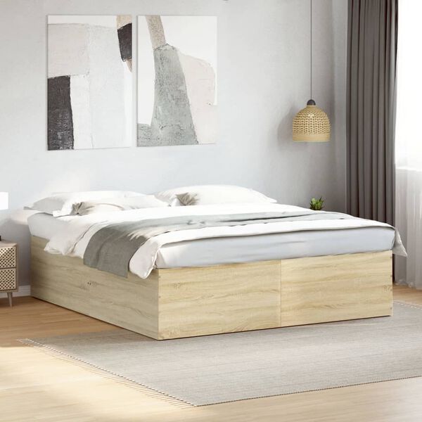 vidaXL Estructura de cama madera de ingenier&iacute;a roble Sonoma 200x200 cm