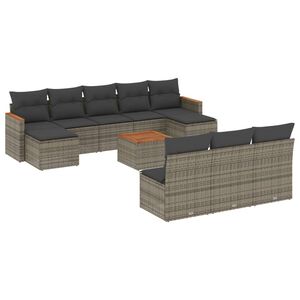 vidaXL Set de sof&aacute;s de jard&iacute;n 11 pzas y cojines rat&aacute;n sint&eacute;tico gris