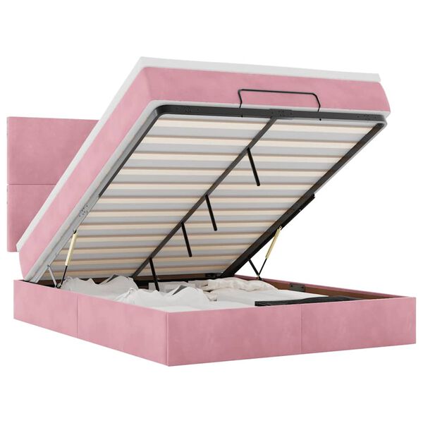 vidaXL Estructura cama otomana con colchones terciopelo rosa 140x190cm