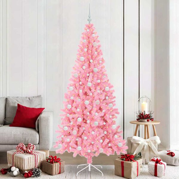vidaXL Árbol de Navidad con 300 LED con soporte Rosa 210 cm PVC
