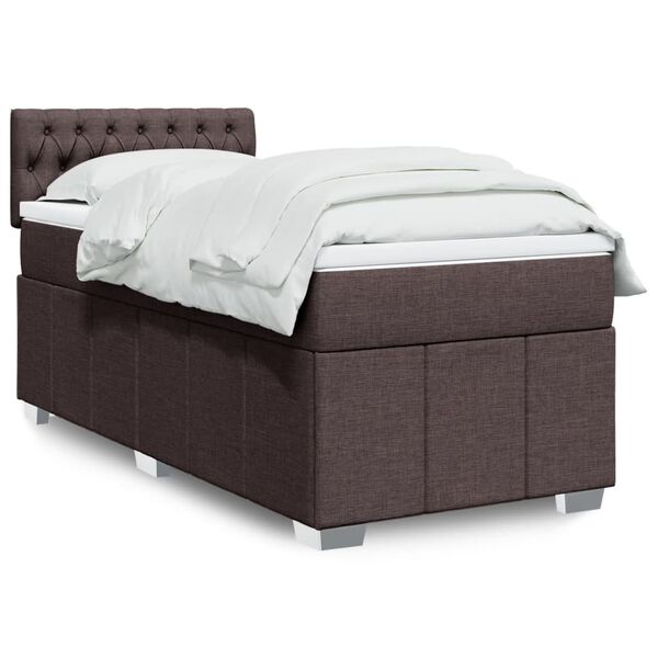 vidaXL Cama box spring con colch&oacute;n tela marr&oacute;n oscuro 90x190 cm