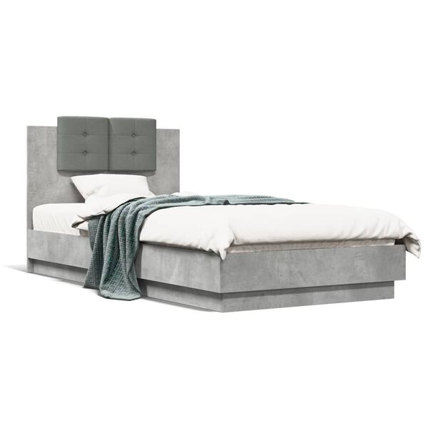 vidaXL Cama con cabecero madera de ingenier&iacute;a gris hormig&oacute;n 90x190 cm