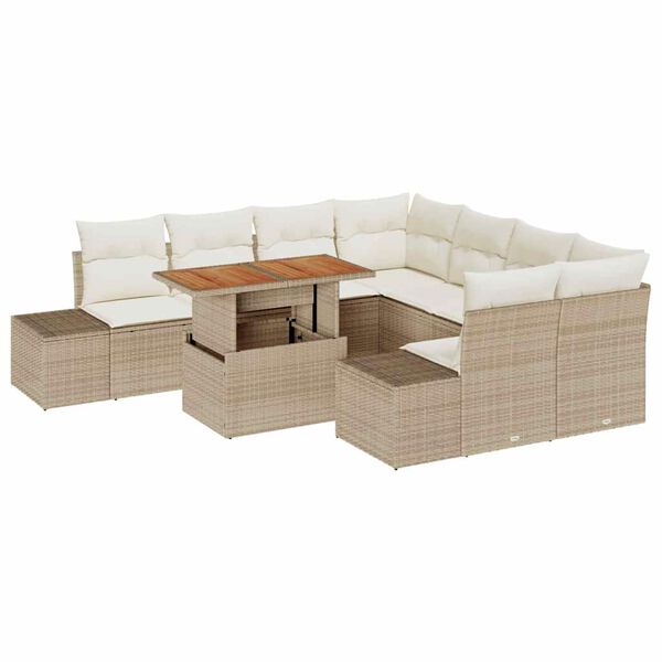 vidaXL Conjunto de Comedor de Jard&iacute;n con coj&iacute;n 9 pcs Beige y Crema