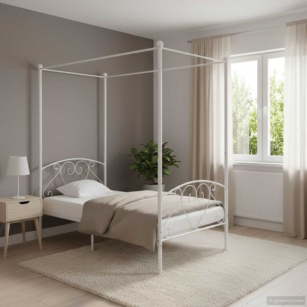 vidaXL Estructura cama con dosel sin colch&oacute;n metal blanco 120x200 cm