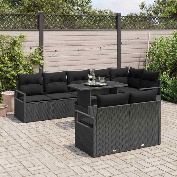 vidaXL Conjunto de sof&aacute; de jard&iacute;n 9 pcs Negro rat&aacute;n sint&eacute;tico