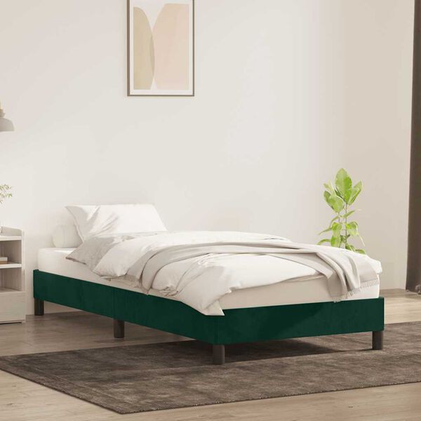 vidaXL Estructura de cama sin colch&oacute;n terciopelo verde oscuro 90x210cm