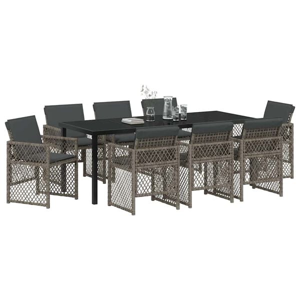 vidaXL Conjunto de Comedor de Jard&iacute;n 9 pcs Gris rat&aacute;n sint&eacute;tico