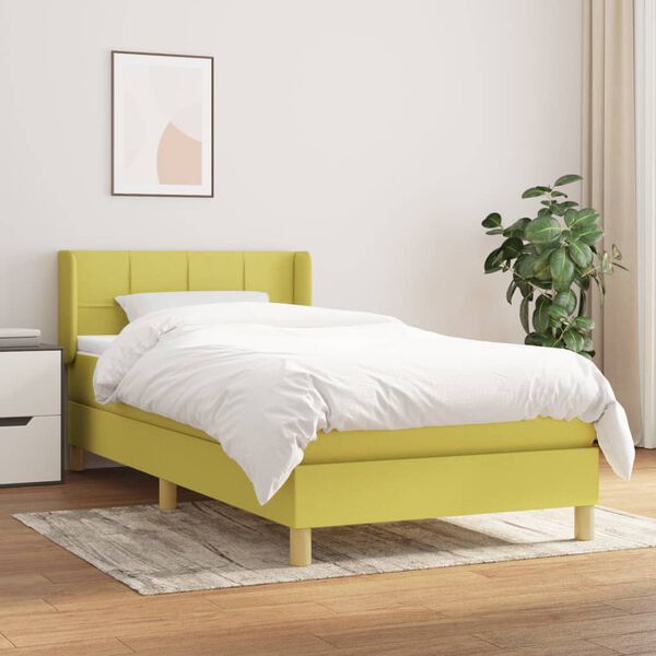 vidaXL Cama box spring con colch&oacute;n tela verde 90x190 cm