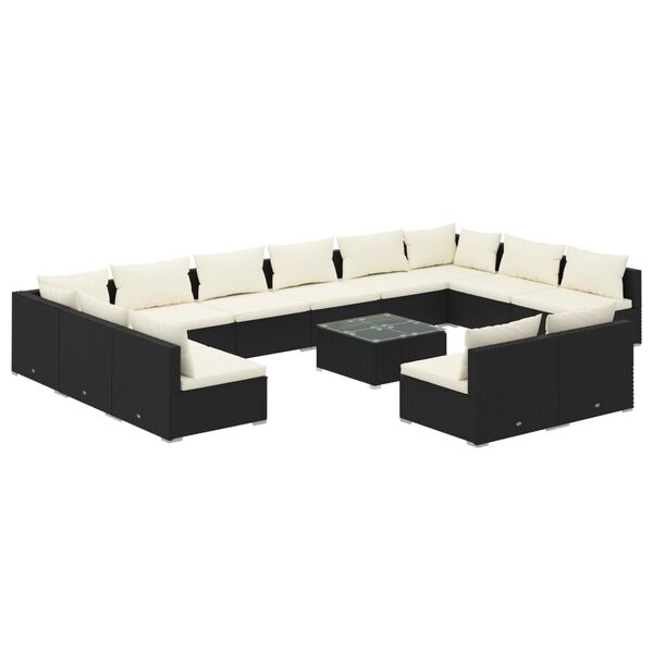 vidaXL Set de muebles de jard&iacute;n 13 pzas cojines rat&aacute;n sint&eacute;tico negro