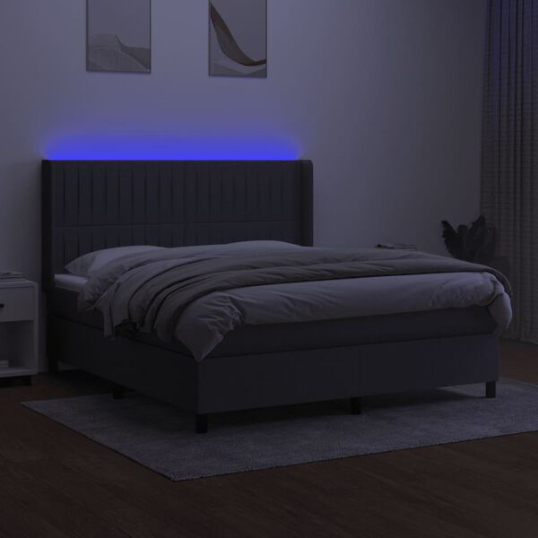 vidaXL Cama box spring colch&oacute;n y luces LED tela gris oscuro 160x200 cm
