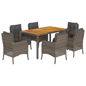 vidaXL Set comedor jard&iacute;n 7 pzas y cojines rat&aacute;n sint&eacute;tico gris