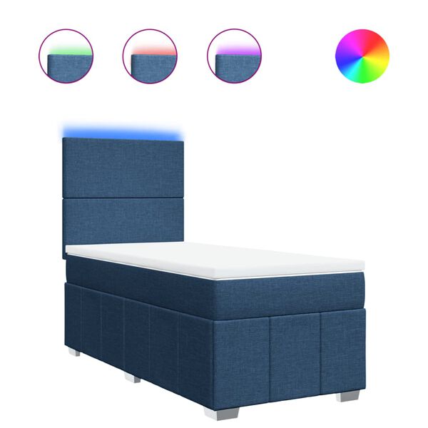 vidaXL Cama box spring con colch&oacute;n tela azul 90x200 cm