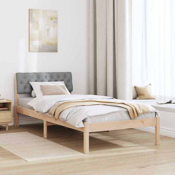 vidaXL Estructura de cama con cabecera Marr&oacute;n y gris claro 90 x 190 cm