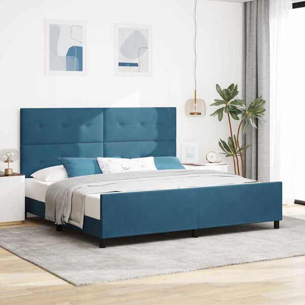 vidaXL Cama tipo Box Spring Azul Oscuro 200 x 200 cm Terciopelo