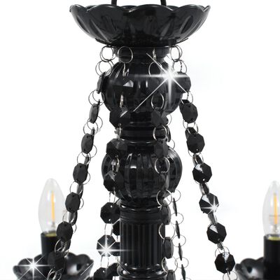 vidaXL Lámpara de araña con cuentas negra con 8 bombillas E14