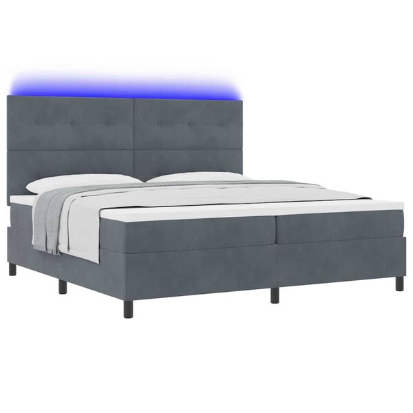 vidaXL Cama Box Spring LED Gris oscuro 200 x 200 cm Terciopelo